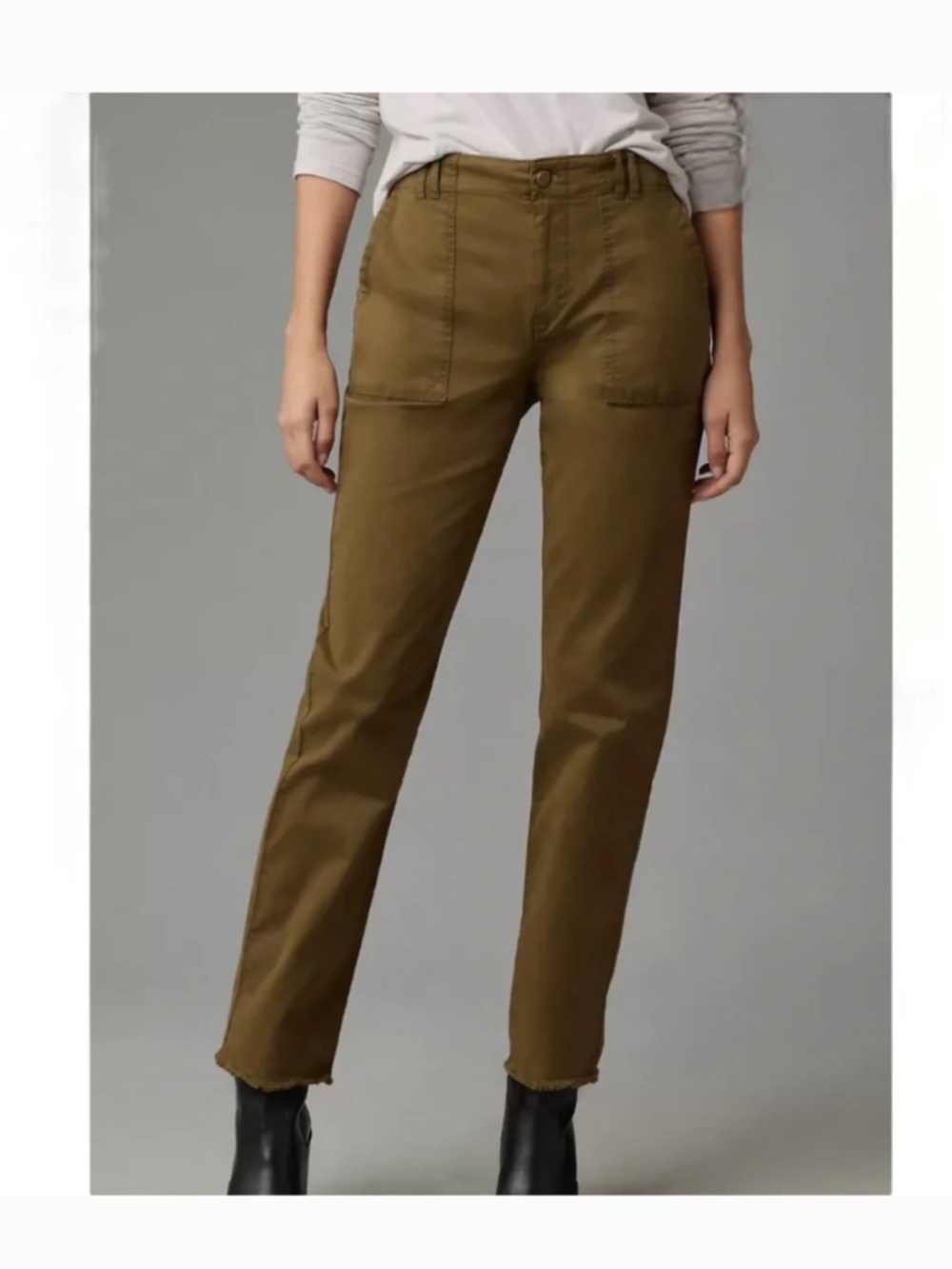 Anthropologie Pilcro Utility Slim Straight Leg Raw Hem Crop Pants Size 25